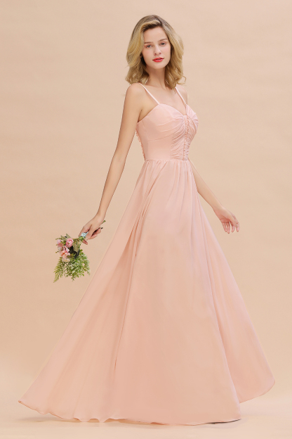 Simple Chiffon Straps Beadings Long Bridesmaid Dress