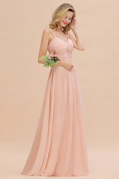 Simple Chiffon Straps Beadings Long Bridesmaid Dress