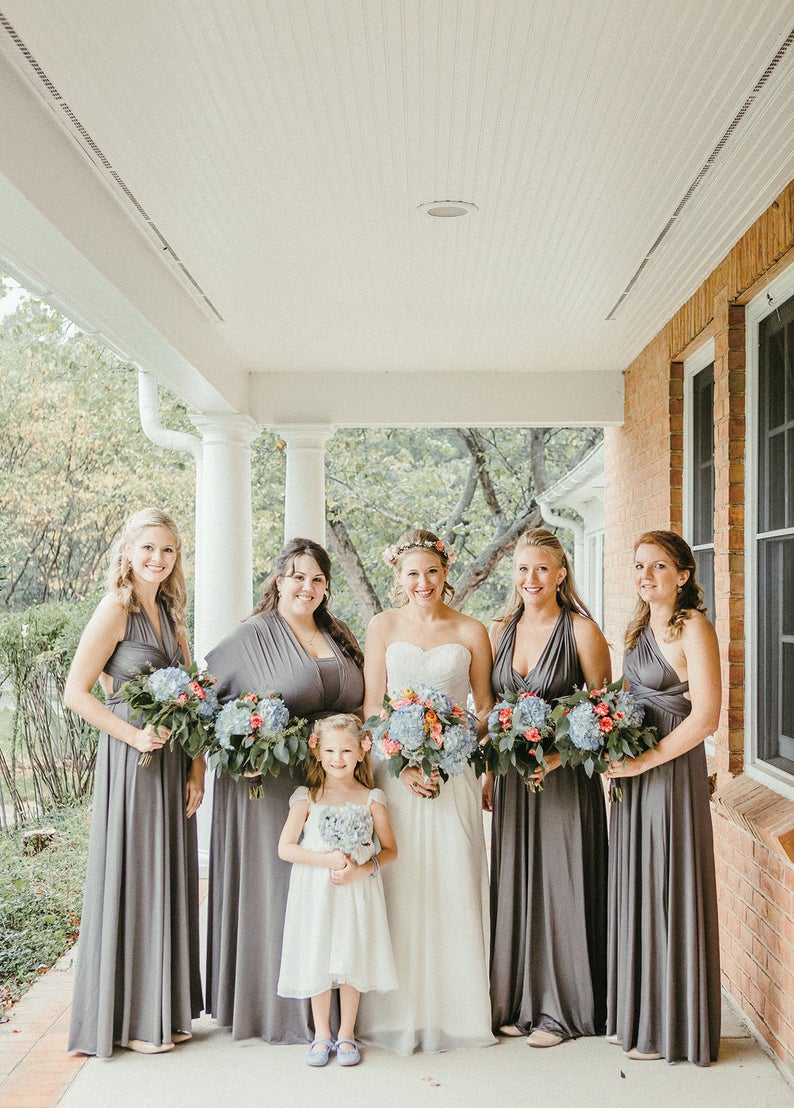 Simple Convertible Long Gray Bridesmaid Dresses Multiway Infinity Dress