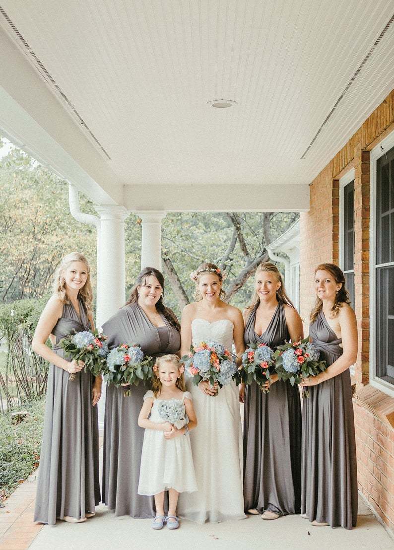 Simple Convertible Long Gray Bridesmaid Dresses Multiway Infinity Dress