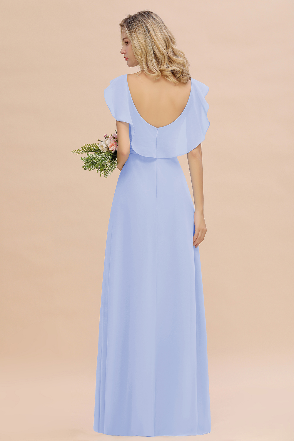 Simple High Low A-line V-Neck Ruffles Chiffon Lavender Bridesmaid Dress