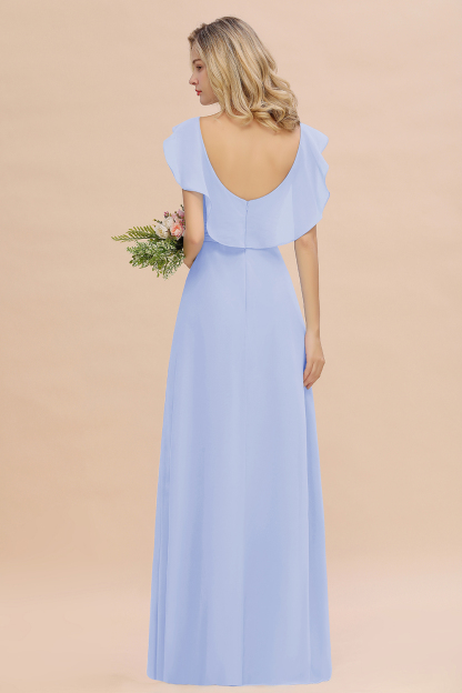 Simple High Low A-line V-Neck Ruffles Chiffon Lavender Bridesmaid Dress
