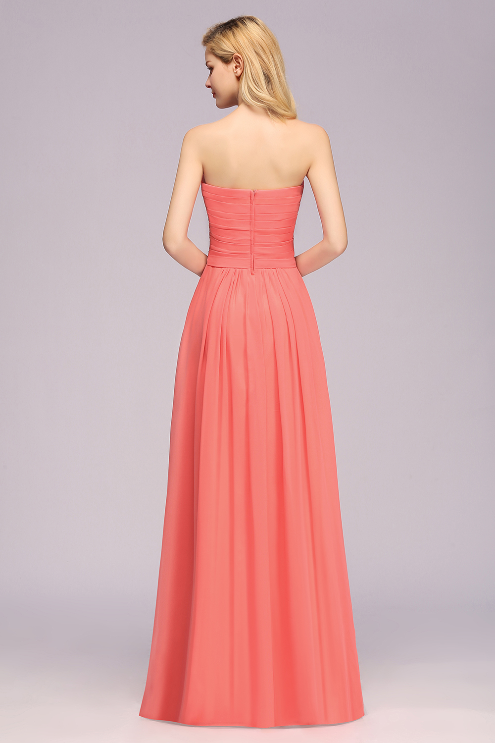 Simple Long Sweetheart Strapless Flower A-line Bridesmaid Dress