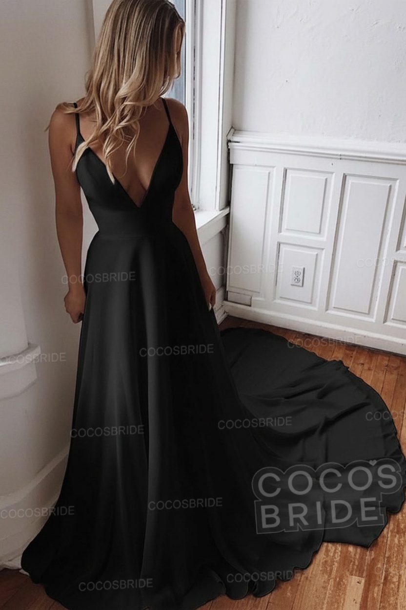 Simple Long V Neck Chiffon A Line Covered Button Boho Wedding Dresses