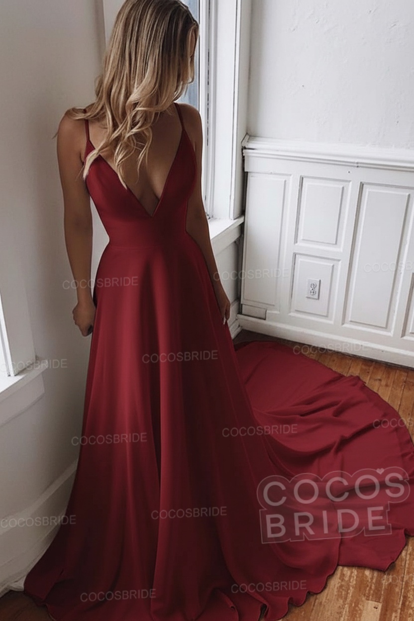 Simple Long V Neck Chiffon A Line Covered Button Boho Wedding Dresses