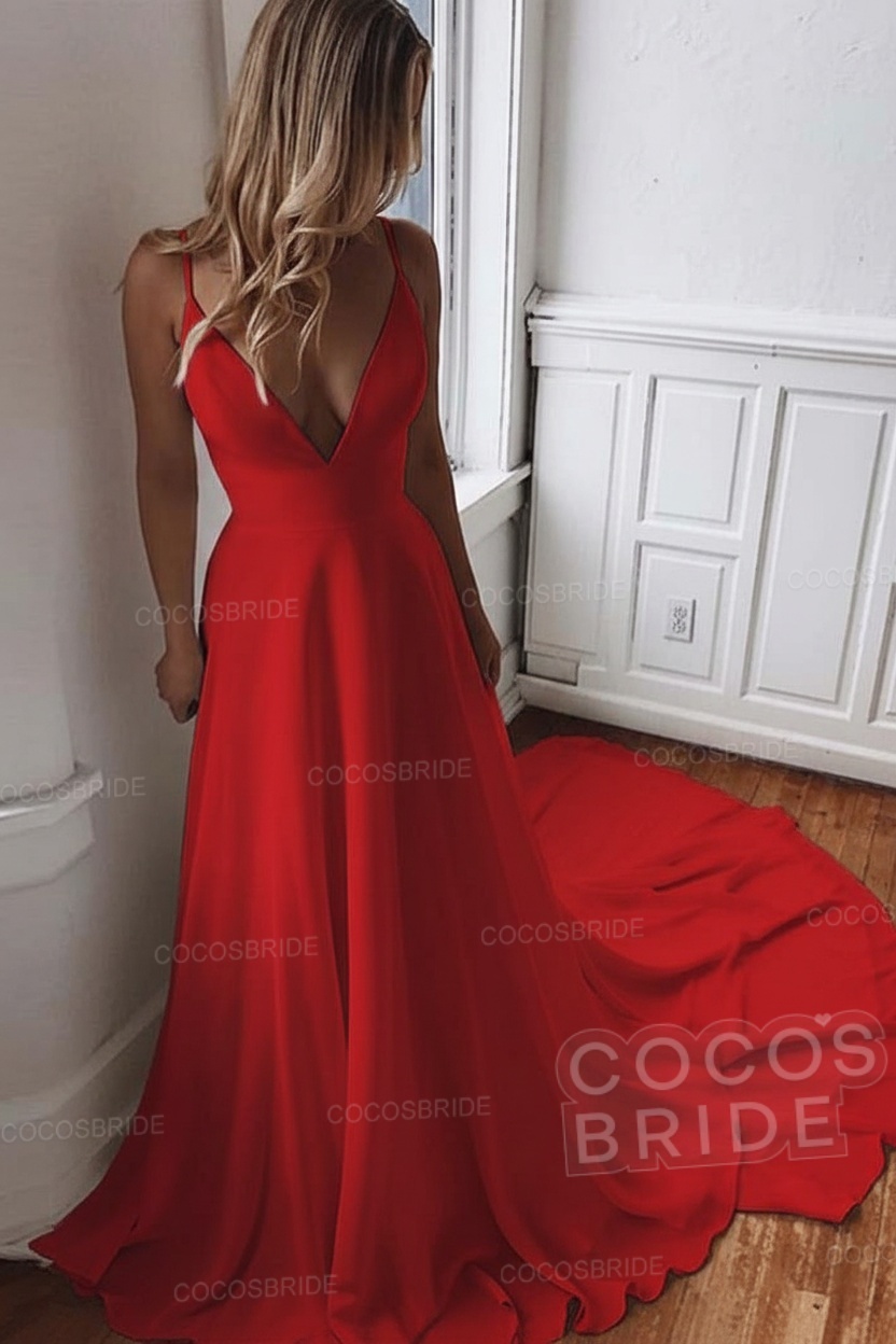 Simple Long V Neck Chiffon A Line Covered Button Boho Wedding Dresses