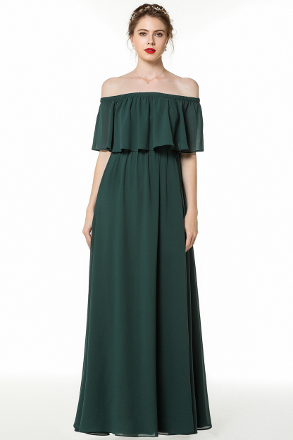 Simple Off The Shoulder A-Line Long Bridesmaid Dress