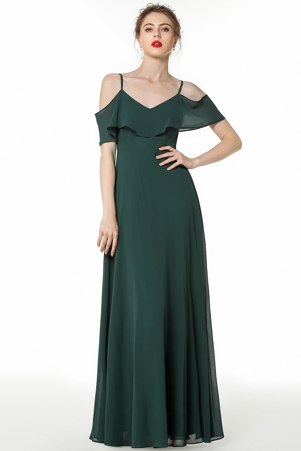 BM0826 Simple Spaghetti Straps Open Back Long Bridesmaid Dress