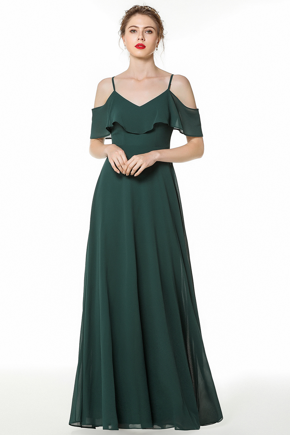 BM0826 Simple Spaghetti Straps Open Back Long Bridesmaid Dress