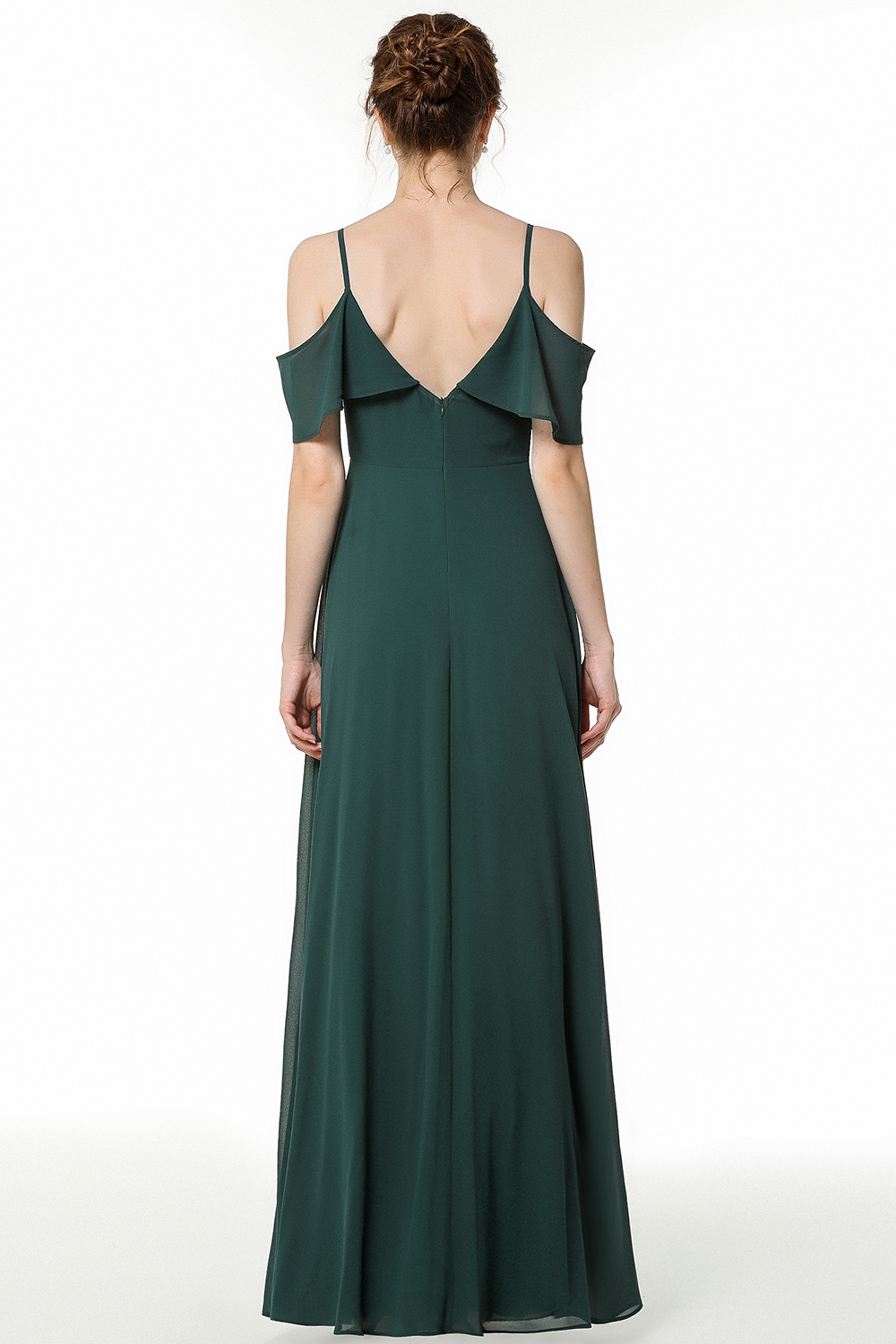 BM0826 Simple Spaghetti Straps Open Back Long Bridesmaid Dress