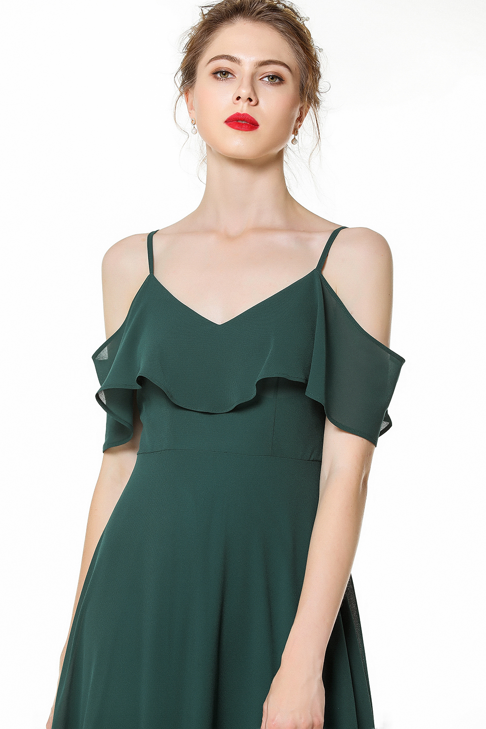 BM0826 Simple Spaghetti Straps Open Back Long Bridesmaid Dress