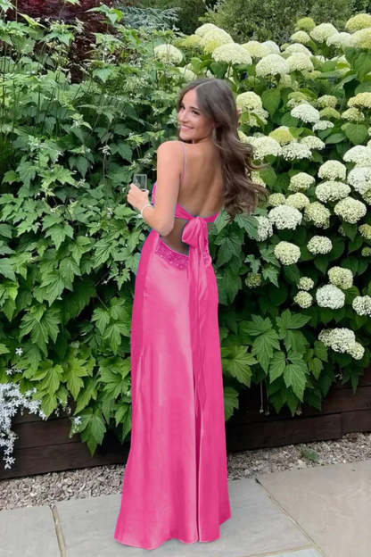 Cocosbride Simple Spaghetti Straps V-neck Sheath Satin Prom Dress