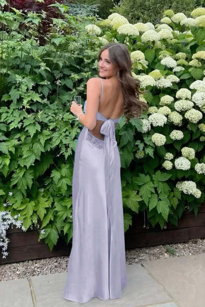 Cocosbride Simple Spaghetti Straps V-neck Sheath Satin Prom Dress