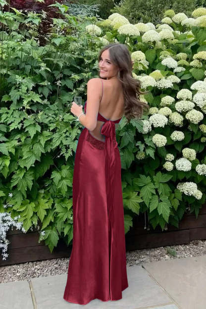 Cocosbride Simple Spaghetti Straps V-neck Sheath Satin Prom Dress