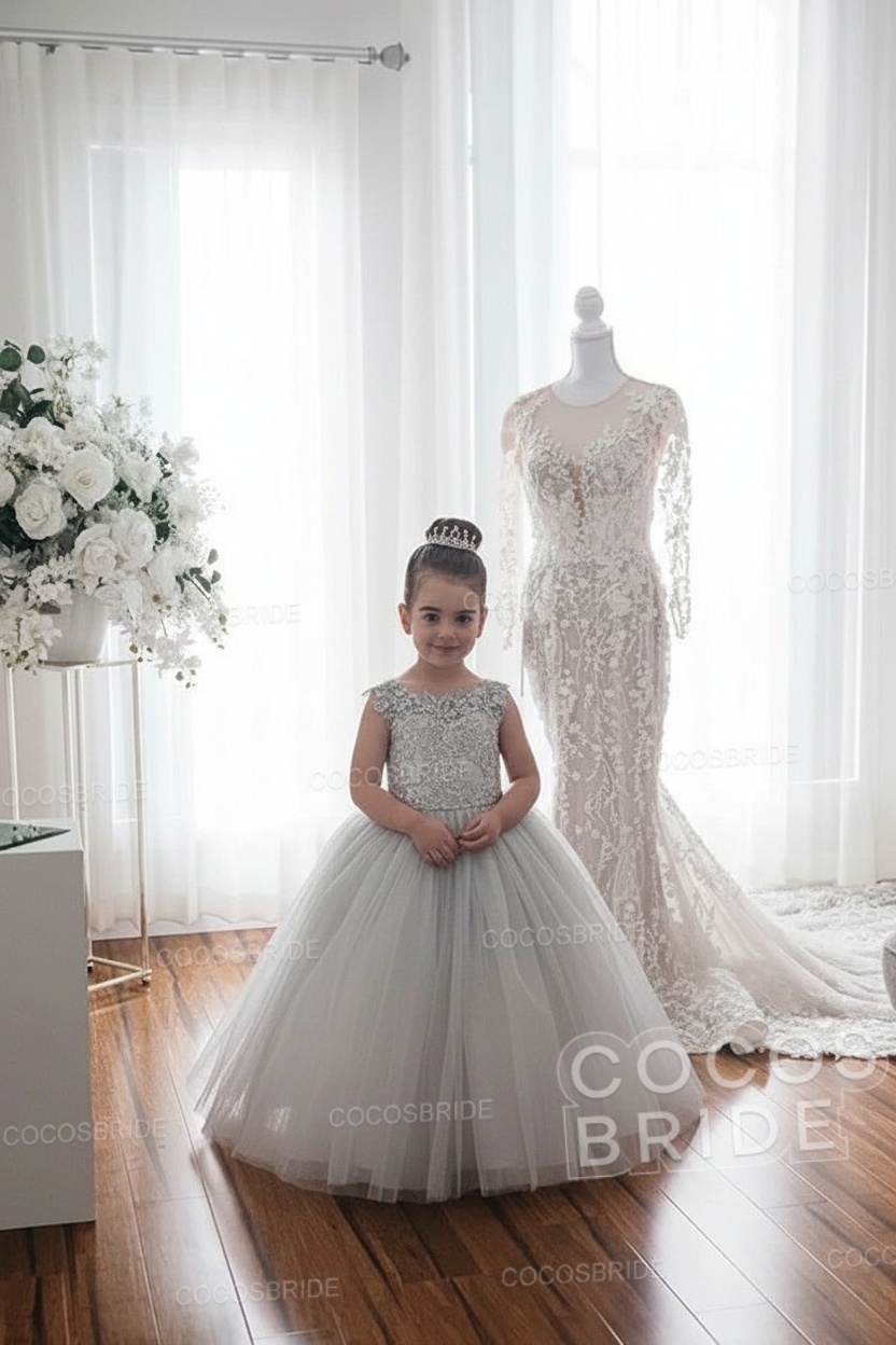 Cute Tulle Ivory Sleeveless Ball Gown Flower Girl Dresses