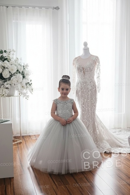 Cute Tulle Ivory Sleeveless Ball Gown Flower Girl Dresses