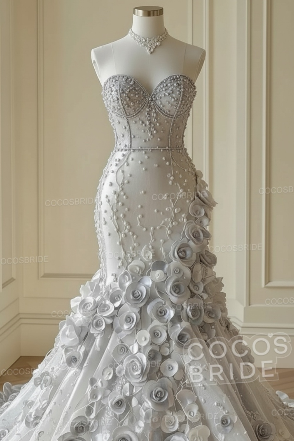 Elegant Strapless Sweetheart Mermaid Wedding Dress with Flowers