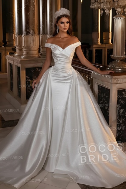 Gorgeous Long Mermaid Off the Shoulder Satin Wedding Dress