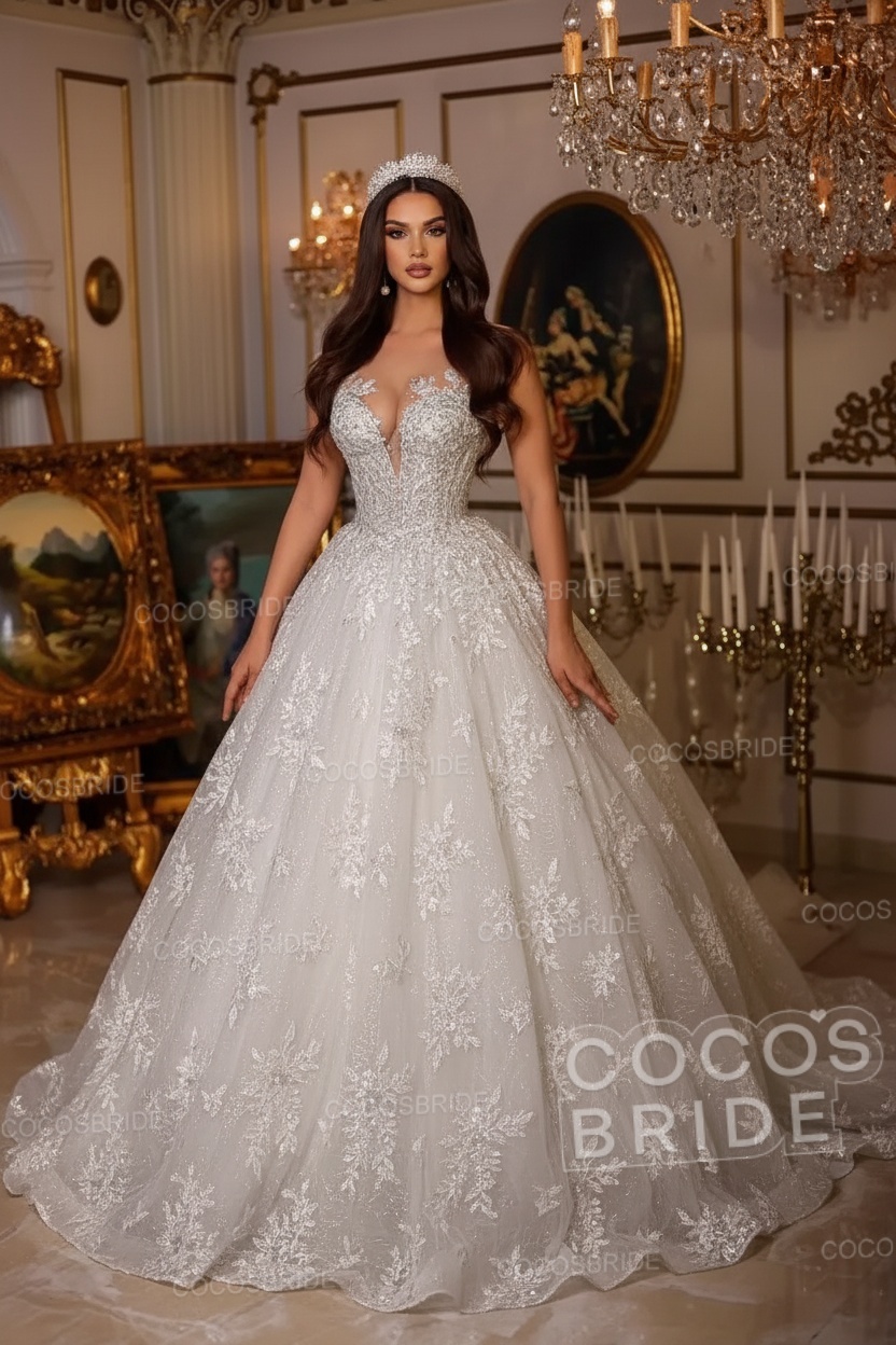 Long A-line Sweetheart Tulle Lace Open Back Wedding Dresses