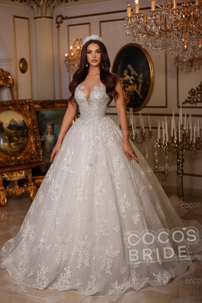 Long A-line Sweetheart Tulle Lace Open Back Wedding Dresses