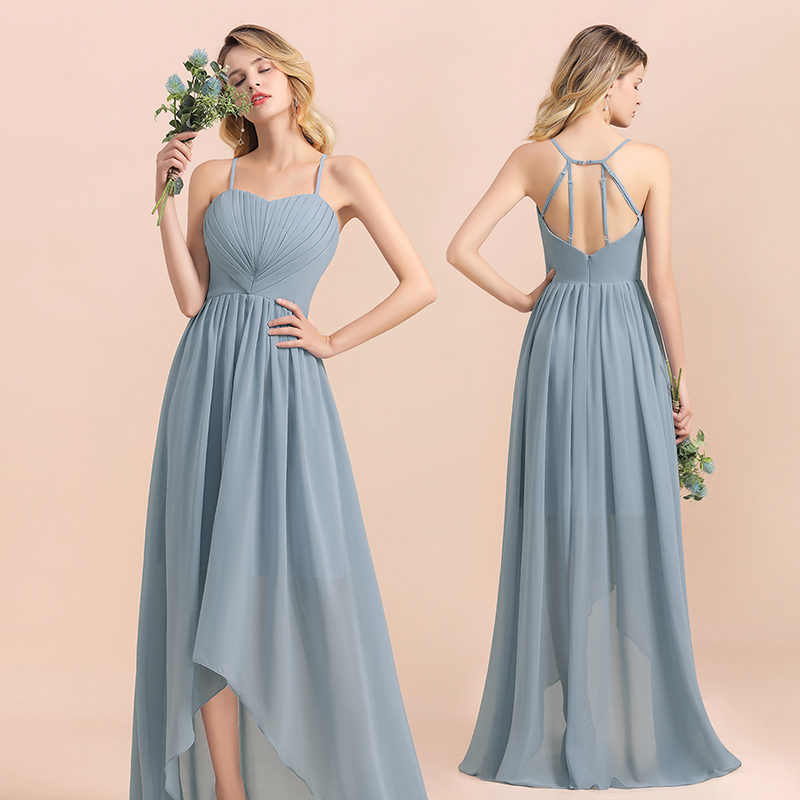 Spaghetti Straps Sweetheart Soft Chiffon High Low A-Line Bridesmaid Dress