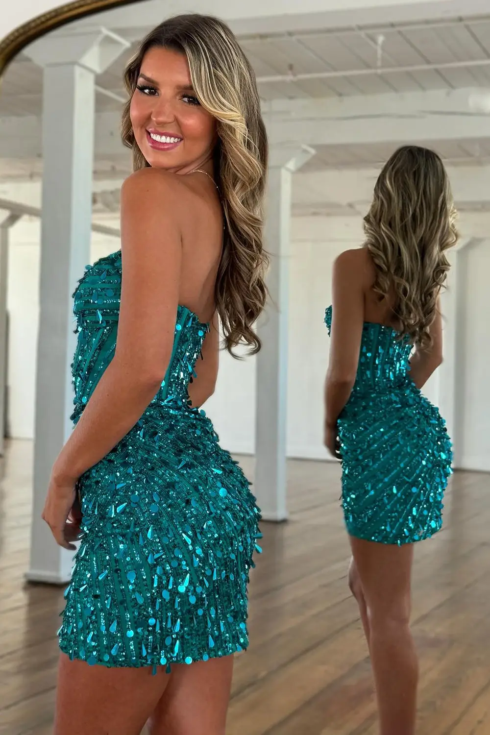 Sparkly Short Strapless Mermaid Corset Homecoming Dress with Sequins