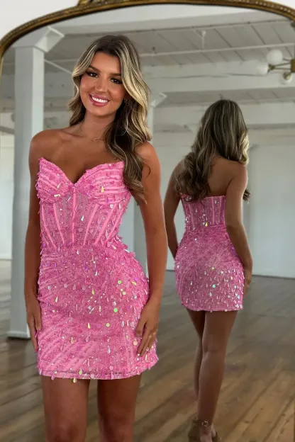 Sparkly Short Strapless Mermaid Corset Homecoming Dress with Sequins