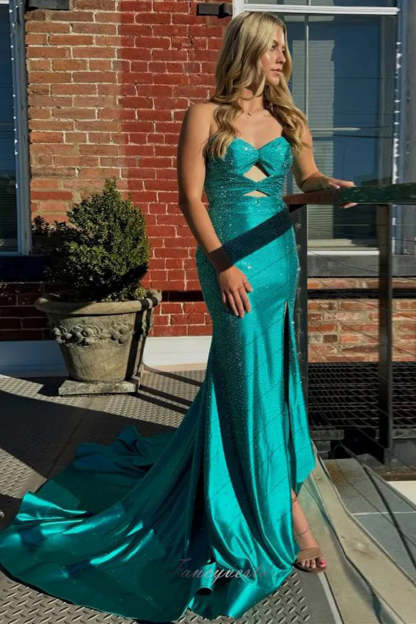 Sparkly Strapless Long Mermaid Prom Dress with Beading