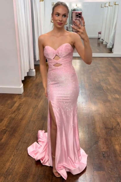 Sparkly Strapless Long Mermaid Prom Dress with Beading