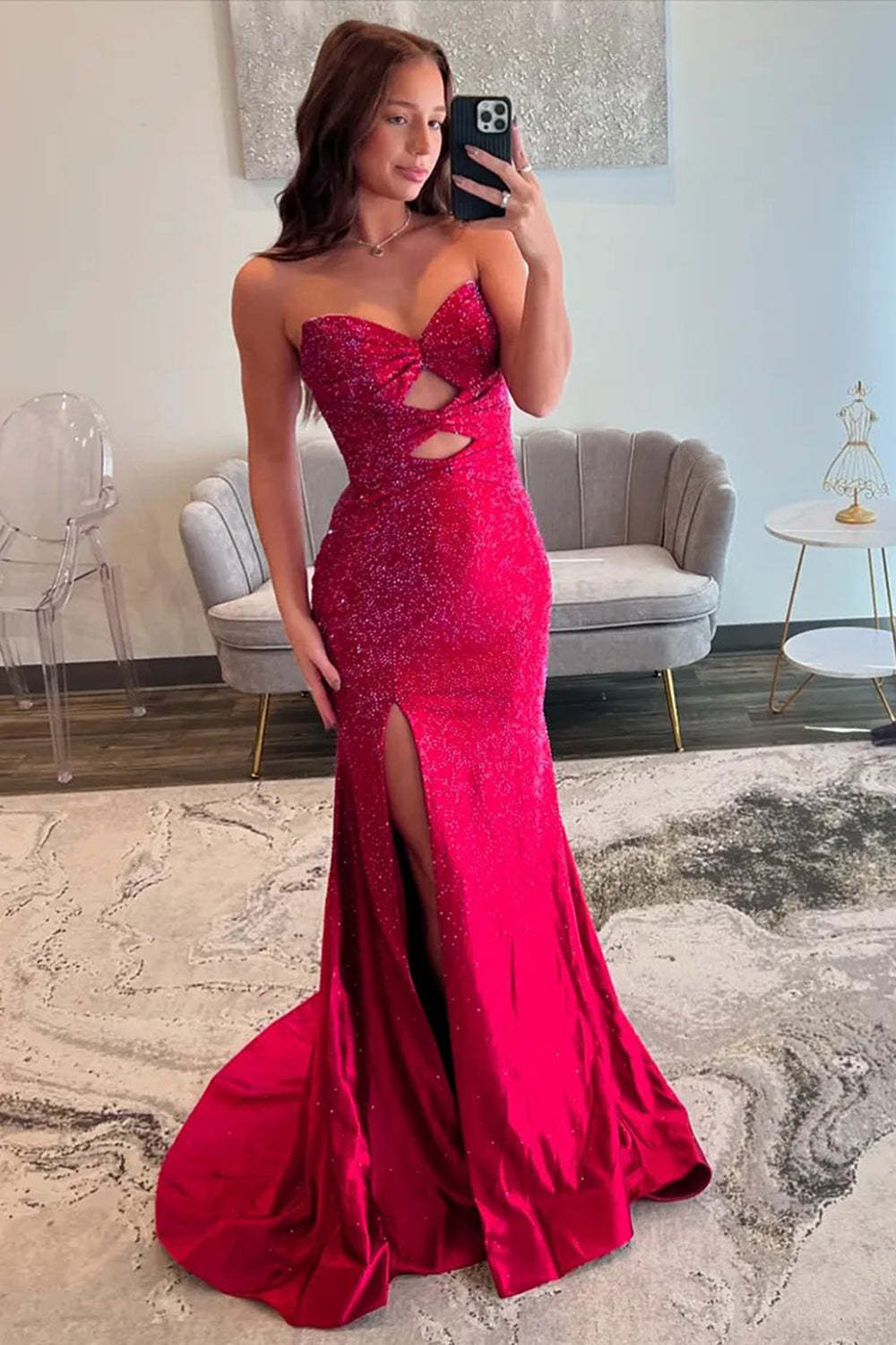 Sparkly Strapless Long Mermaid Prom Dress with Beading