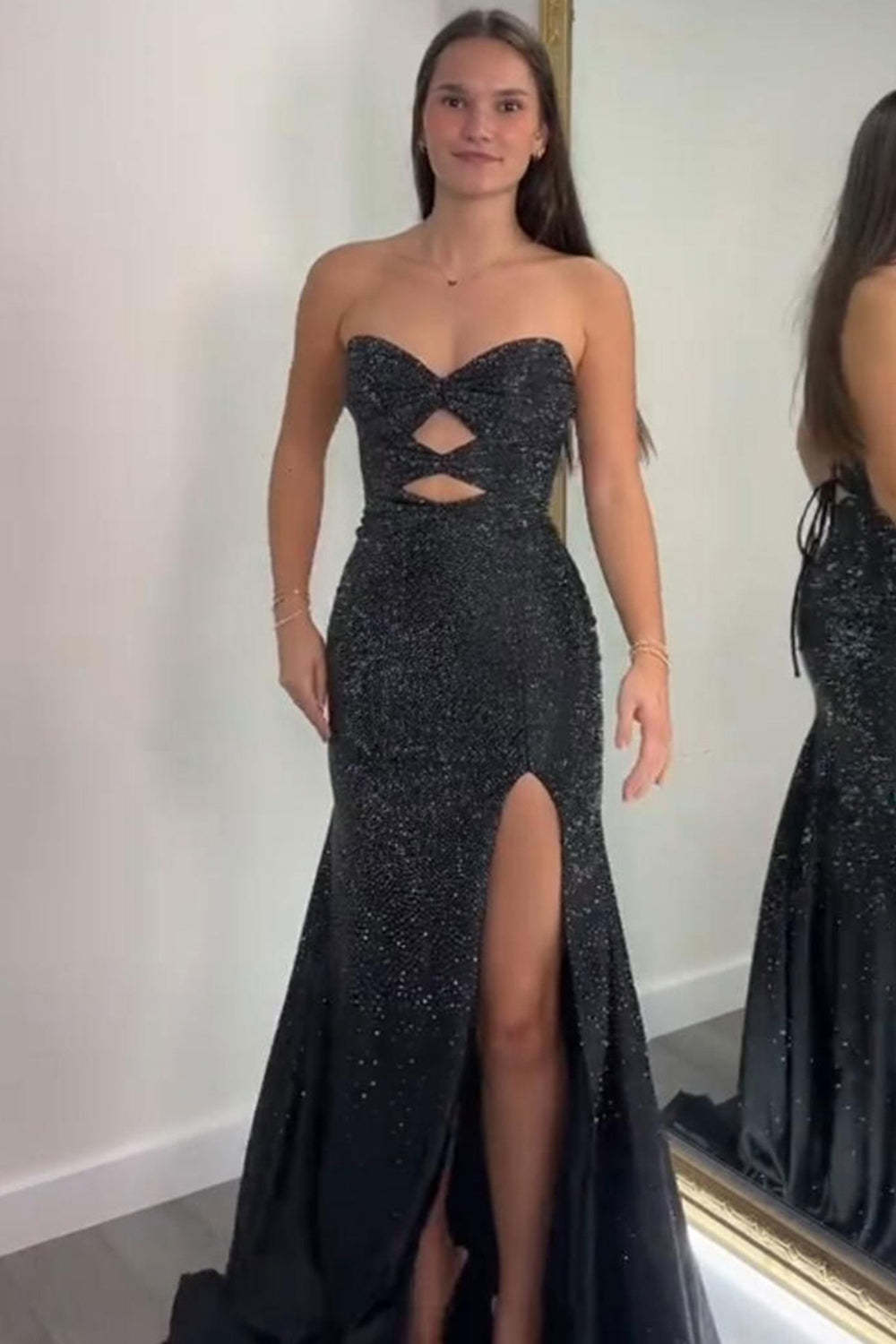 Sparkly Strapless Long Mermaid Prom Dress with Beading
