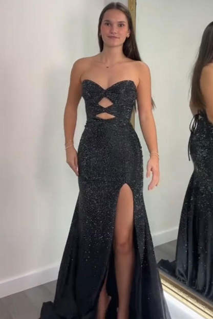 Sparkly Strapless Long Mermaid Prom Dress with Beading