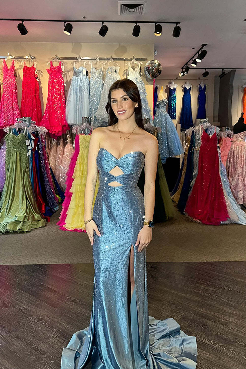 Sparkly Strapless Long Mermaid Prom Dress with Beading