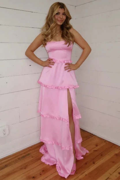 Cocosbride Simple Square Neck  A-line Chiffon Formal Dress with Split