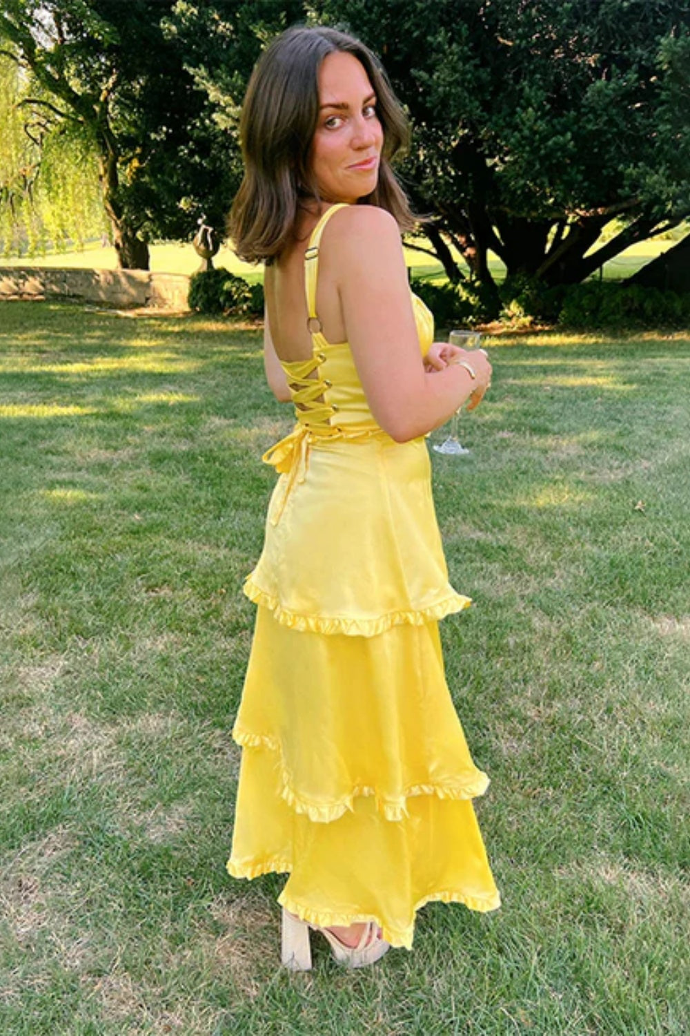 Cocosbride Simple Square Neck  A-line Chiffon Formal Dress with Split