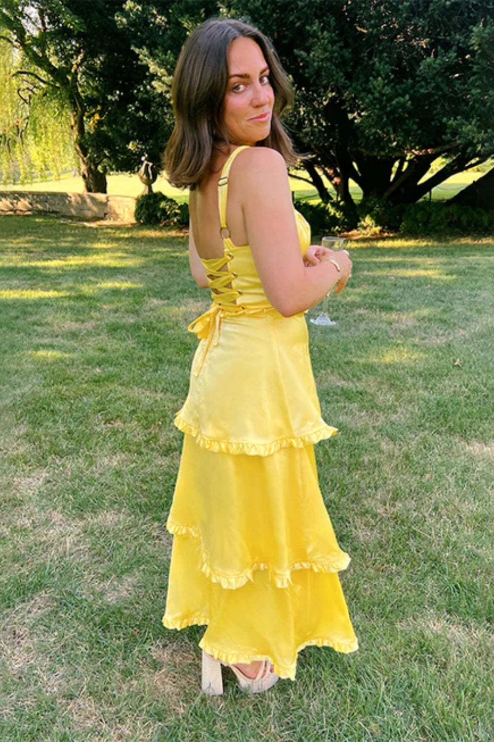 Cocosbride Simple Square Neck  A-line Chiffon Formal Dress with Split