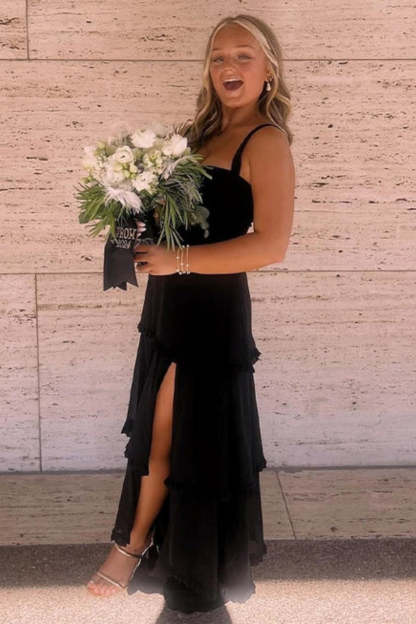 Cocosbride Simple Square Neck  A-line Chiffon Formal Dress with Split