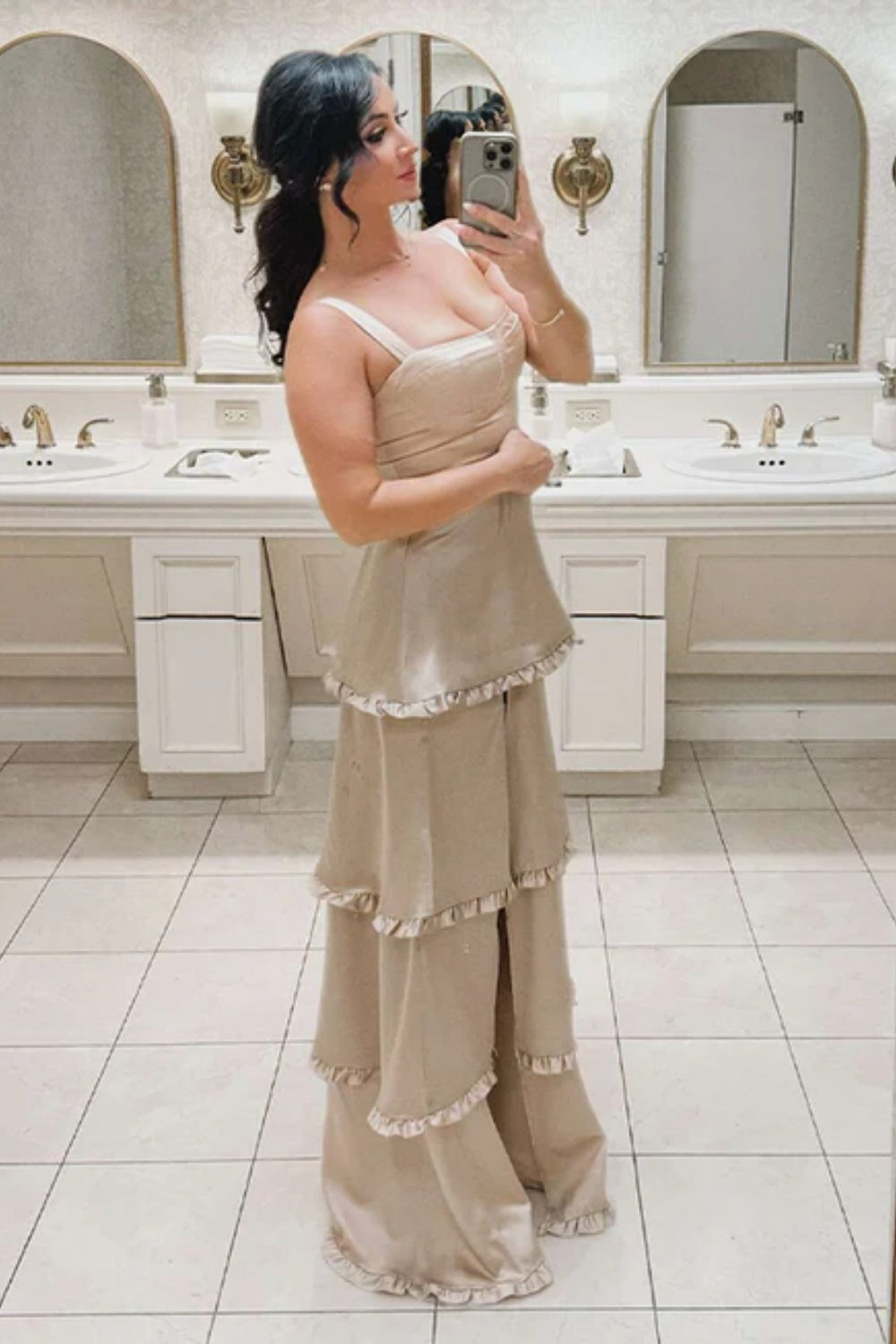 Cocosbride Simple Square Neck  A-line Chiffon Formal Dress with Split