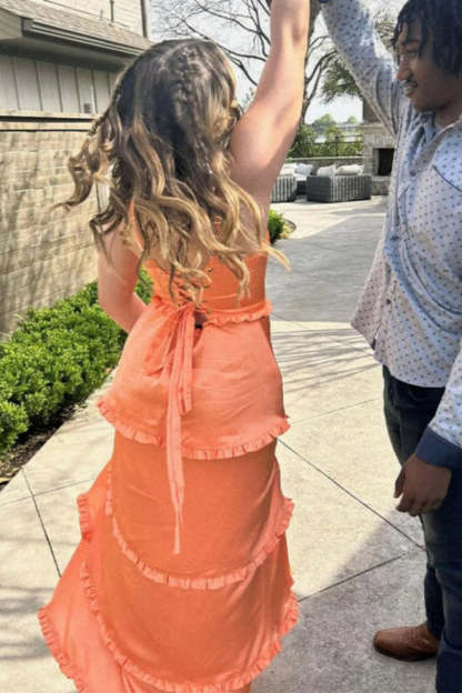 Cocosbride Simple Square Neck  A-line Chiffon Formal Dress with Split