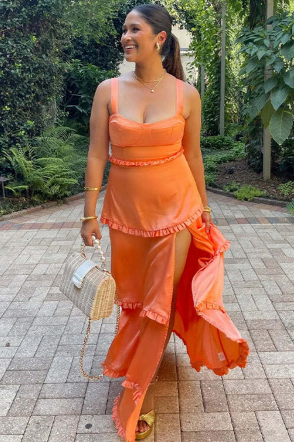 Cocosbride Simple Square Neck  A-line Chiffon Formal Dress with Split