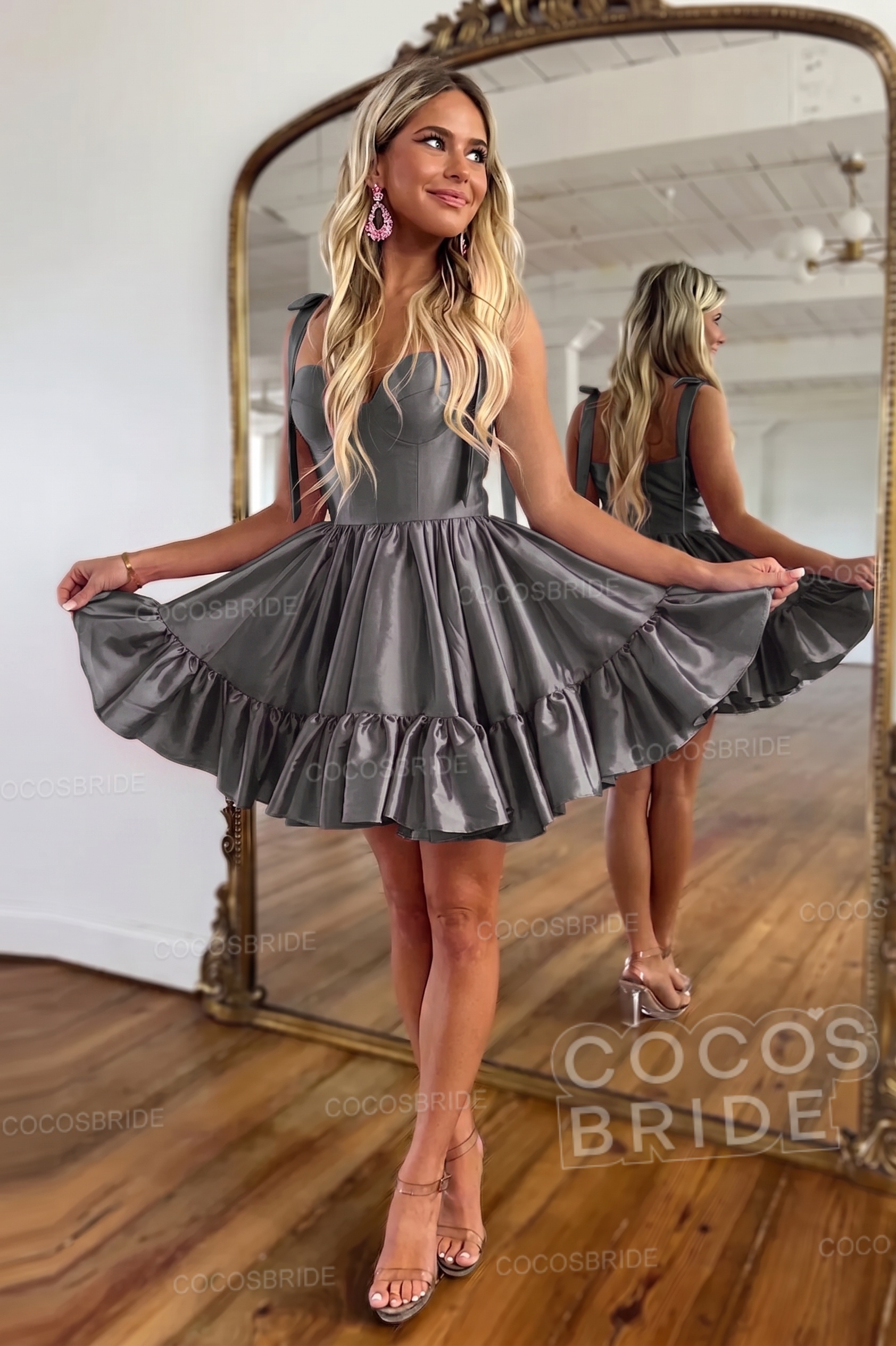 Simple Pink A-Line Short Satin Sweetheart Homecoming Dress