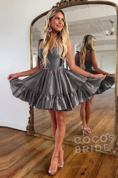 Simple Pink A-Line Short Satin Sweetheart Homecoming Dress