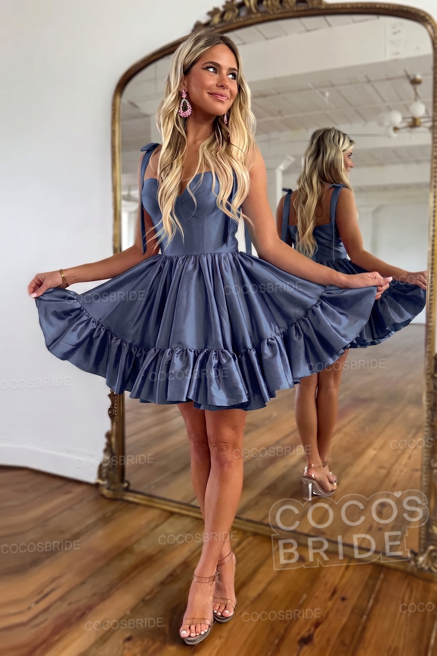 Simple Pink A-Line Short Satin Sweetheart Homecoming Dress
