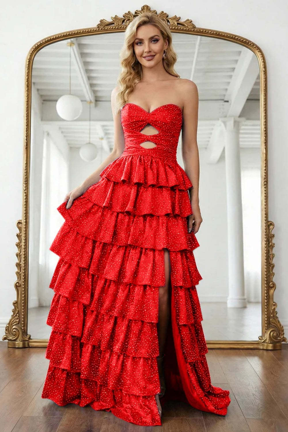 Cocosbride Simple Sweetheart Strapless A-line Long Prom Dress with Ruffles