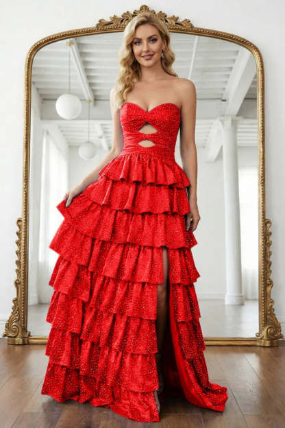 Cocosbride Simple Sweetheart Strapless A-line Long Prom Dress with Ruffles
