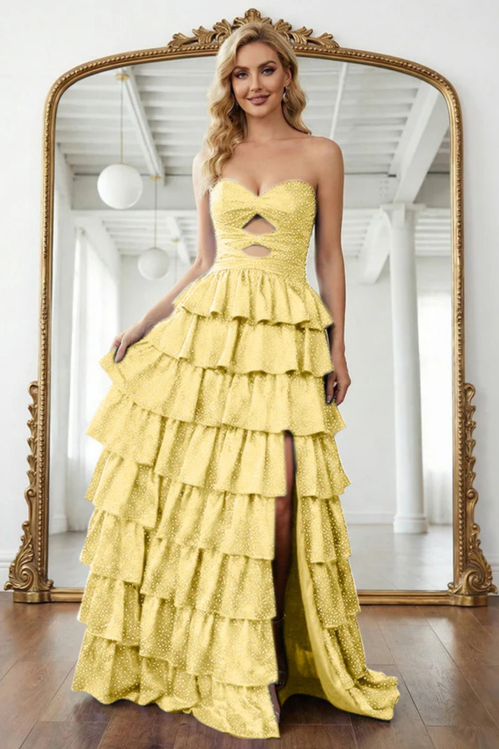 Cocosbride Simple Sweetheart Strapless A-line Long Prom Dress with Ruffles