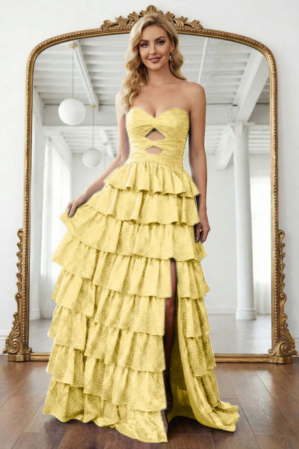 Cocosbride Simple Sweetheart Strapless A-line Long Prom Dress with Ruffles
