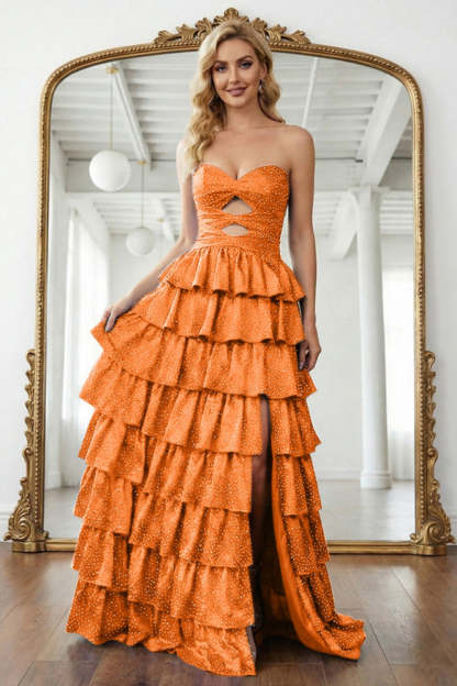 Cocosbride Simple Sweetheart Strapless A-line Long Prom Dress with Ruffles