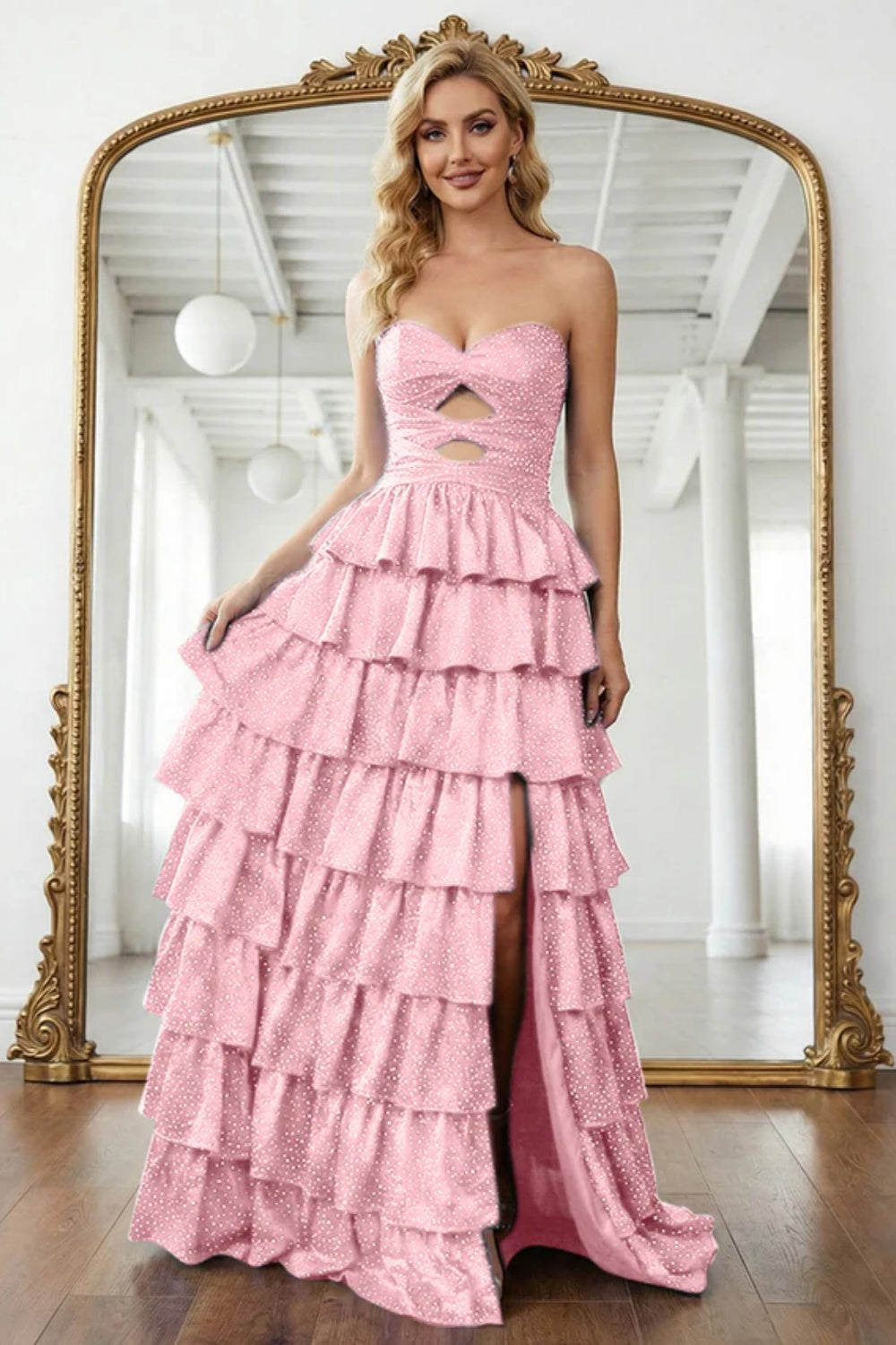 Cocosbride Simple Sweetheart Strapless A-line Long Prom Dress with Ruffles