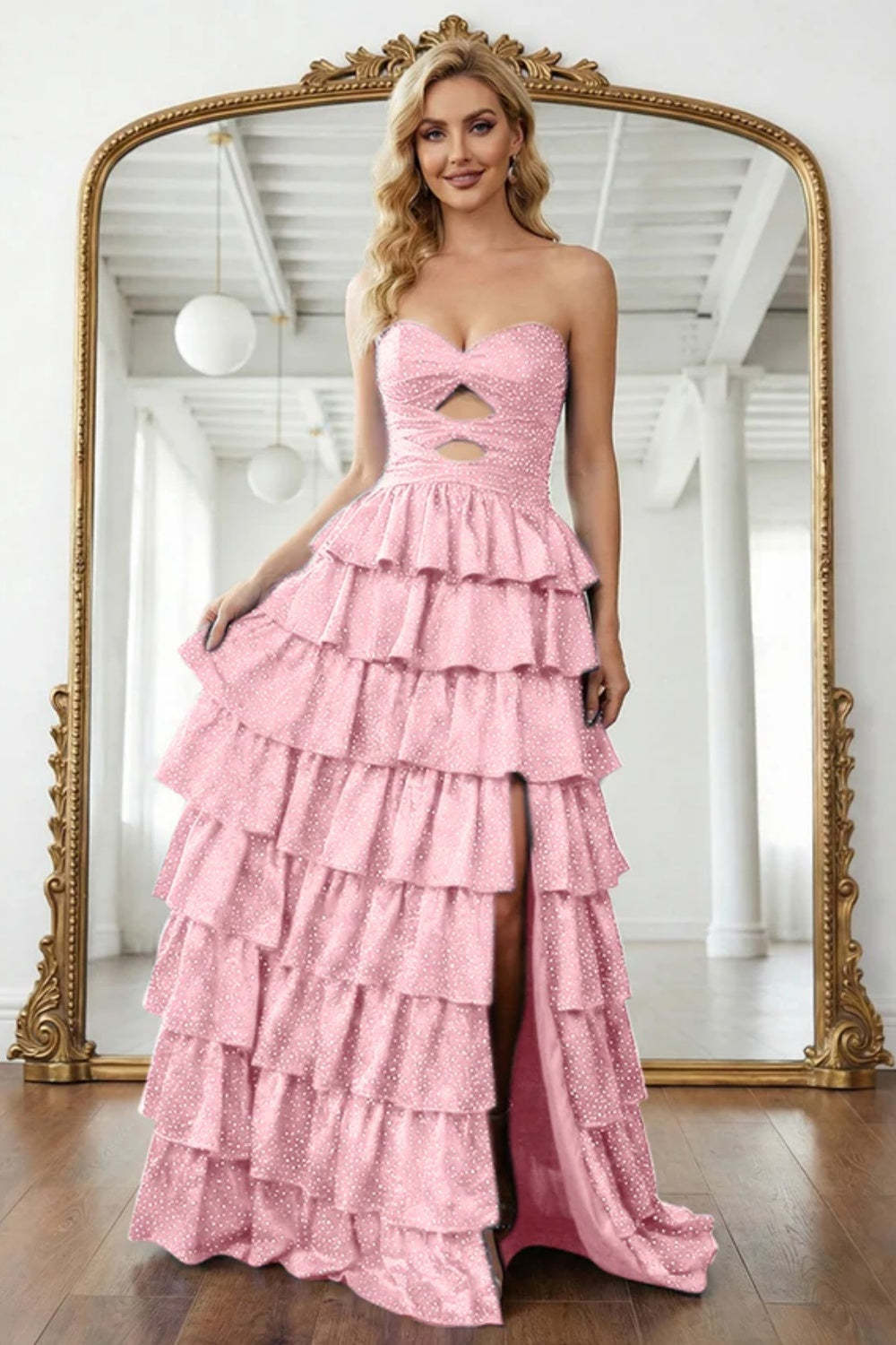 Cocosbride Simple Sweetheart Strapless A-line Long Prom Dress with Ruffles